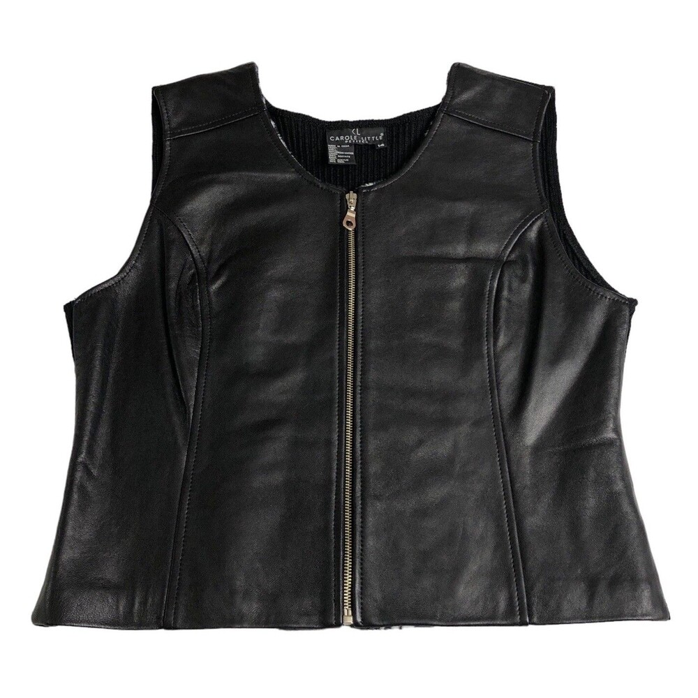 Vintage Y2K Carole Little Leather Vest Women 14 Petite Zebra Streetwear Mob Wife